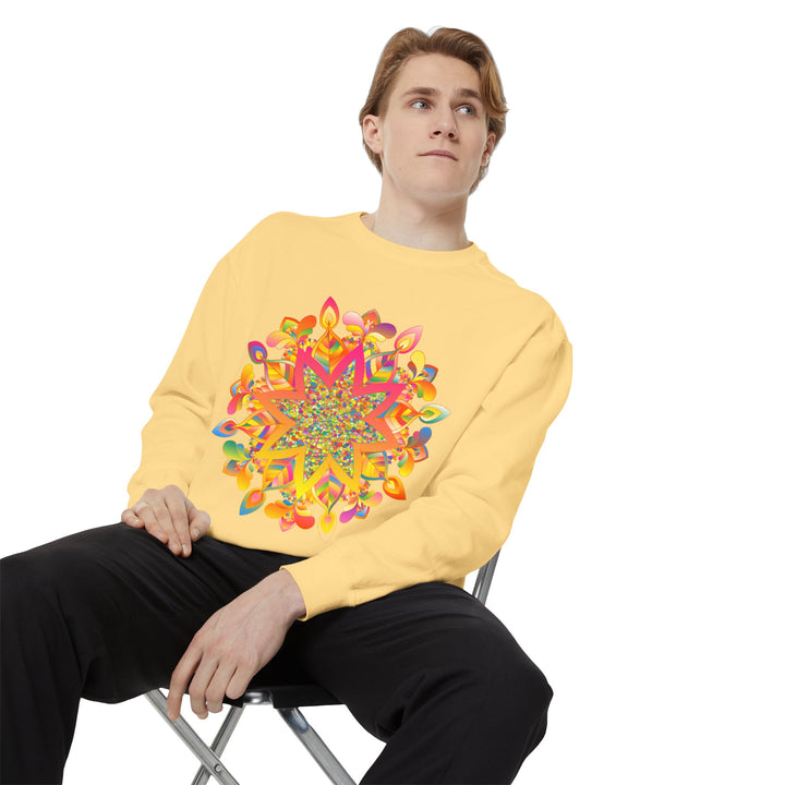 Colorful mandala sweatshirt with intricate design and vibrant hues