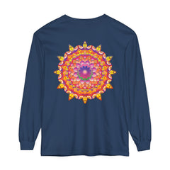 Colorful and detailed mandala design on a unisex long sleeve t-shirt