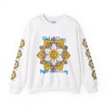 Handmade crewneck sweatshirt with colorful mandala design and intricate patterns