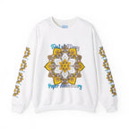 Handmade crewneck sweatshirt with colorful mandala design and intricate patterns
