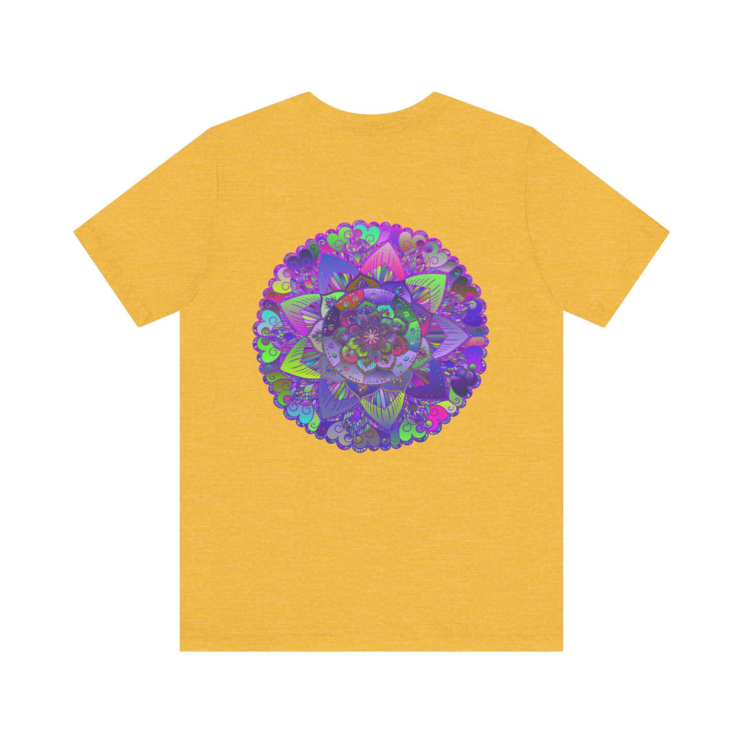 A colorful and intricate mandala design adorns this vibrant tee, promoting spiritual peace and harmony through its beautiful and symbolic imagery