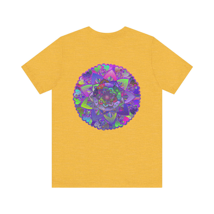 A colorful and intricate mandala design adorns this vibrant tee, promoting spiritual peace and harmony through its beautiful and symbolic imagery