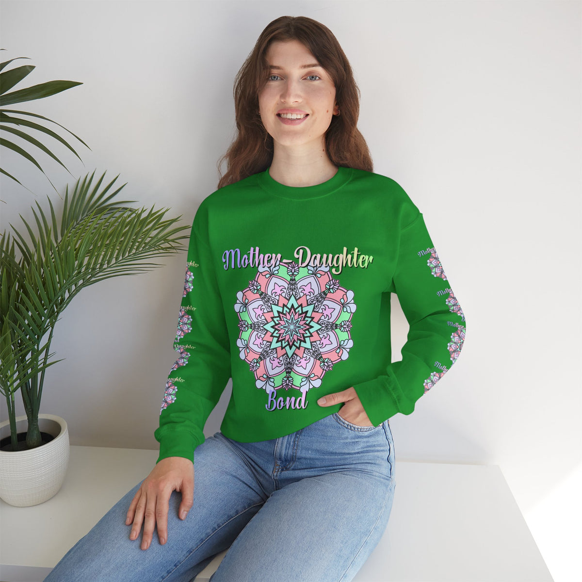 Felpa Girocollo Legame Madre-Figlia — Regalo di Famiglia Mandala Floreale