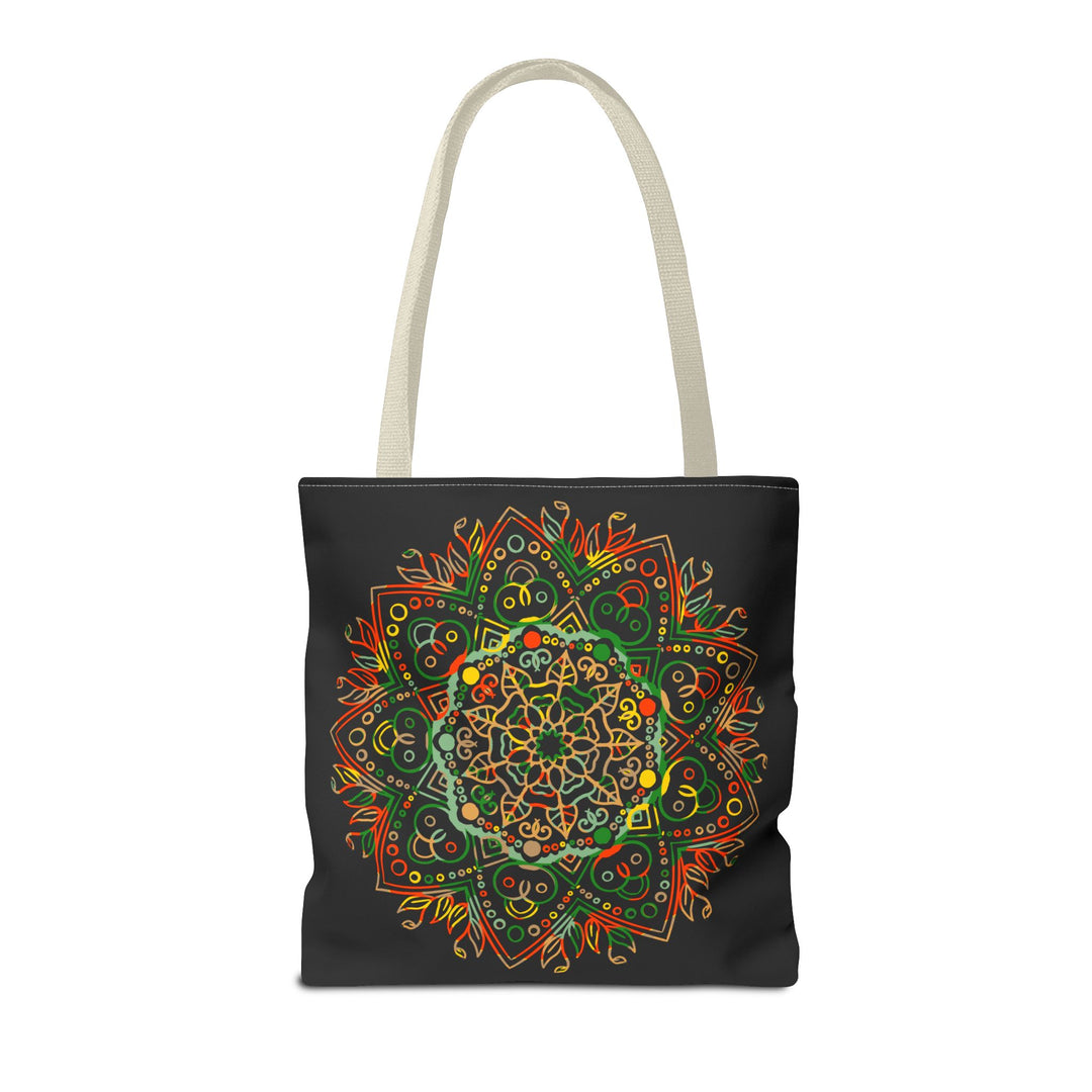 Colorful mandala art hand-drawn tote bag featuring intricate designs and vibrant shades