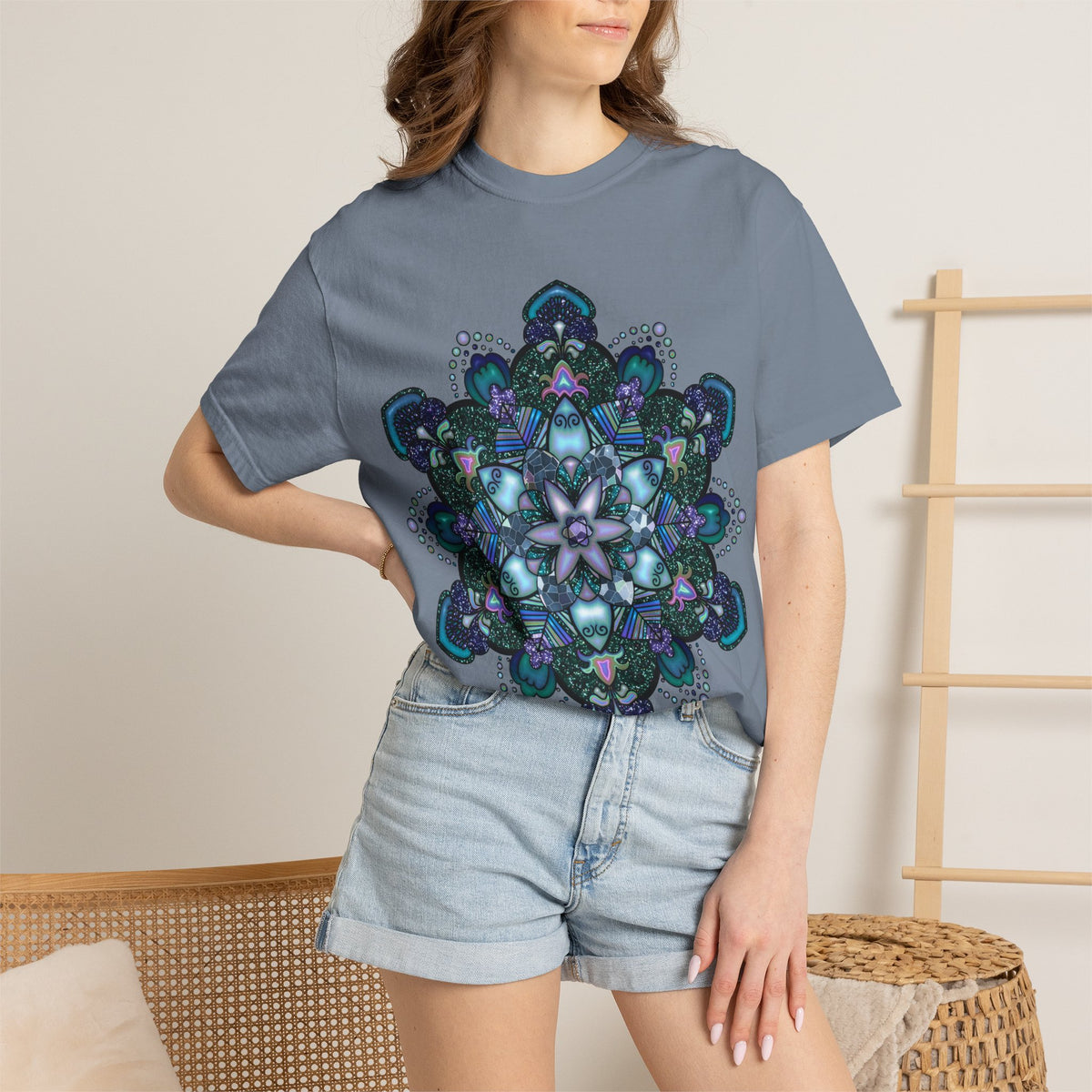 Mandala T-Shirt – Blue Purple Boho Geometric Floral Design