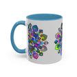 Colorful and vibrant mandala artwork on a stylish grey coffee mug