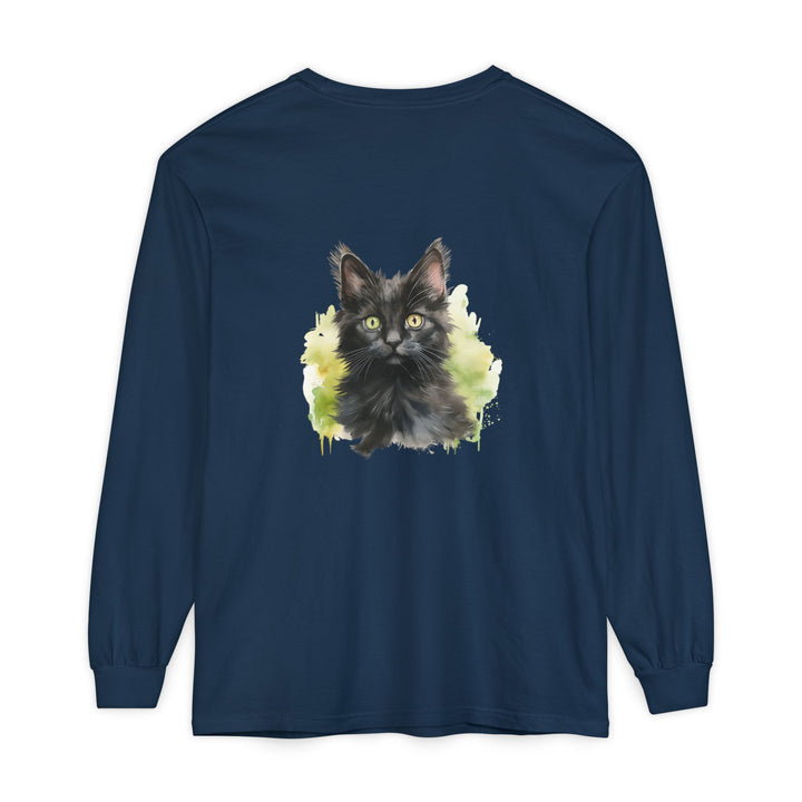 Black Kitten Watercolor Long Sleeve Tee
