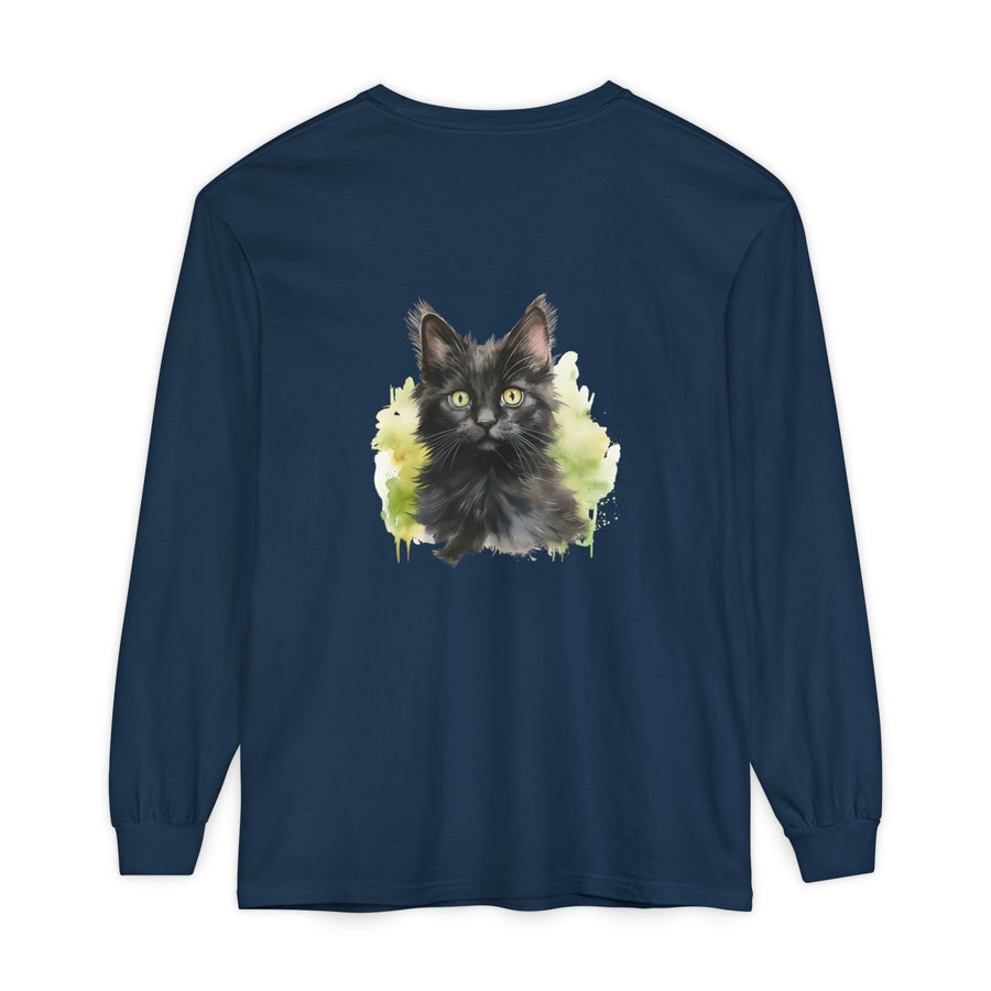 Full Sleeve Tee | Black Kitten Watercolor