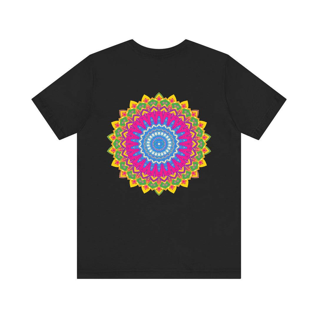 A beautiful and colorful mandala graphic t-shirt that promotes spiritual peace