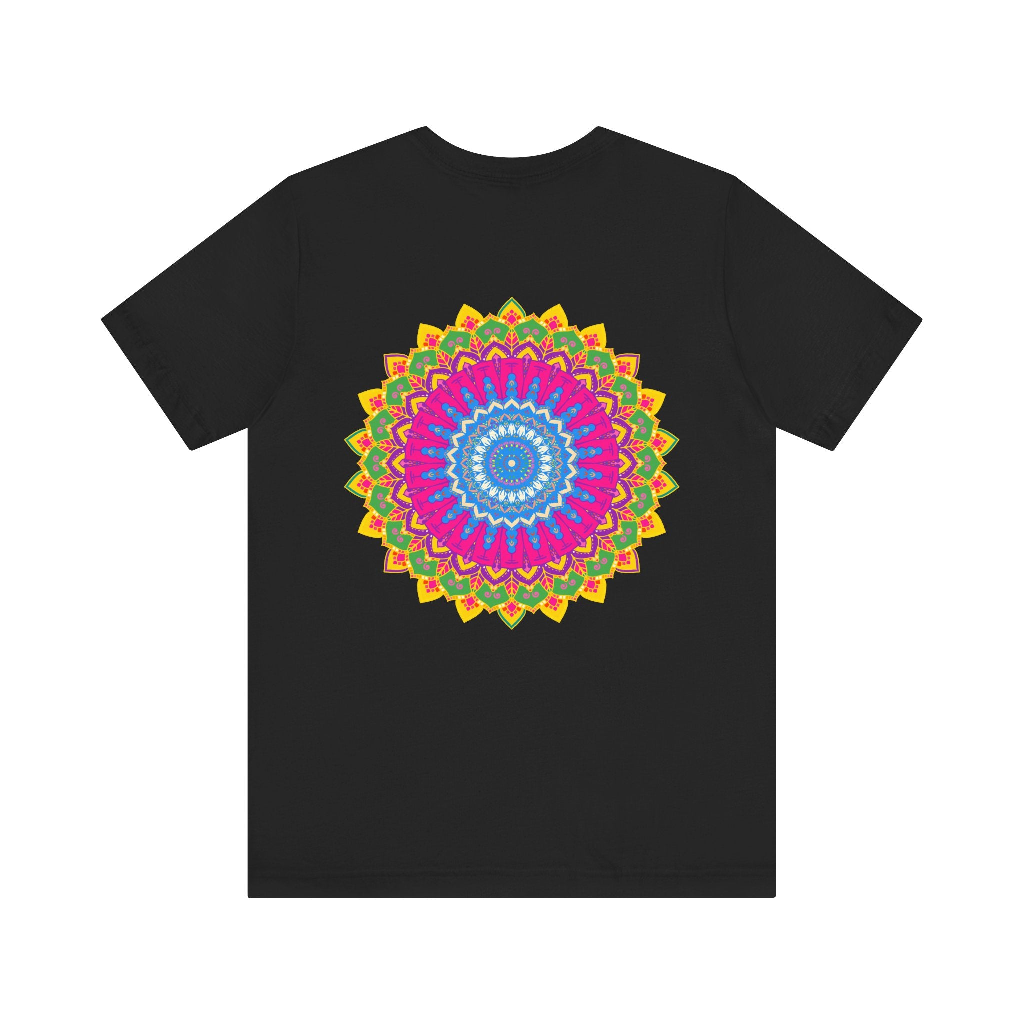 A beautiful and colorful mandala graphic t-shirt that promotes spiritual peace