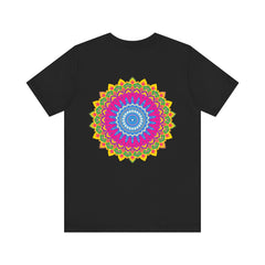 A beautiful and colorful mandala graphic t-shirt that promotes spiritual peace