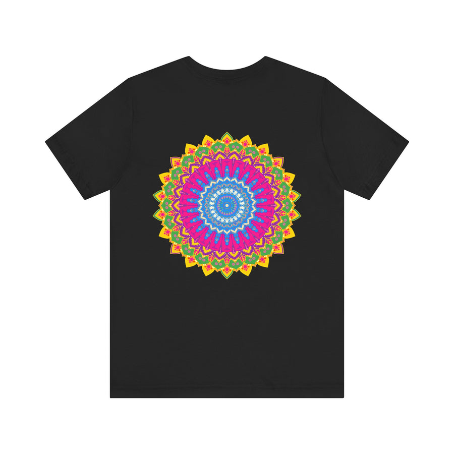 A beautiful and colorful mandala graphic t-shirt that promotes spiritual peace