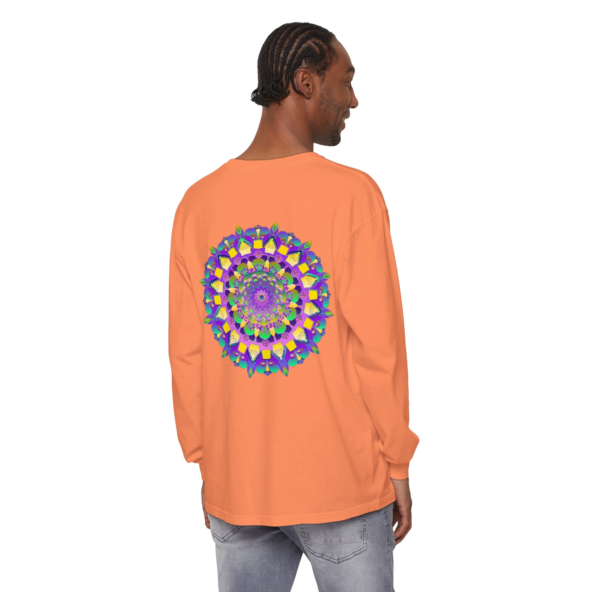 Colorful and intricate mandala design on long sleeve unisex t-shirt