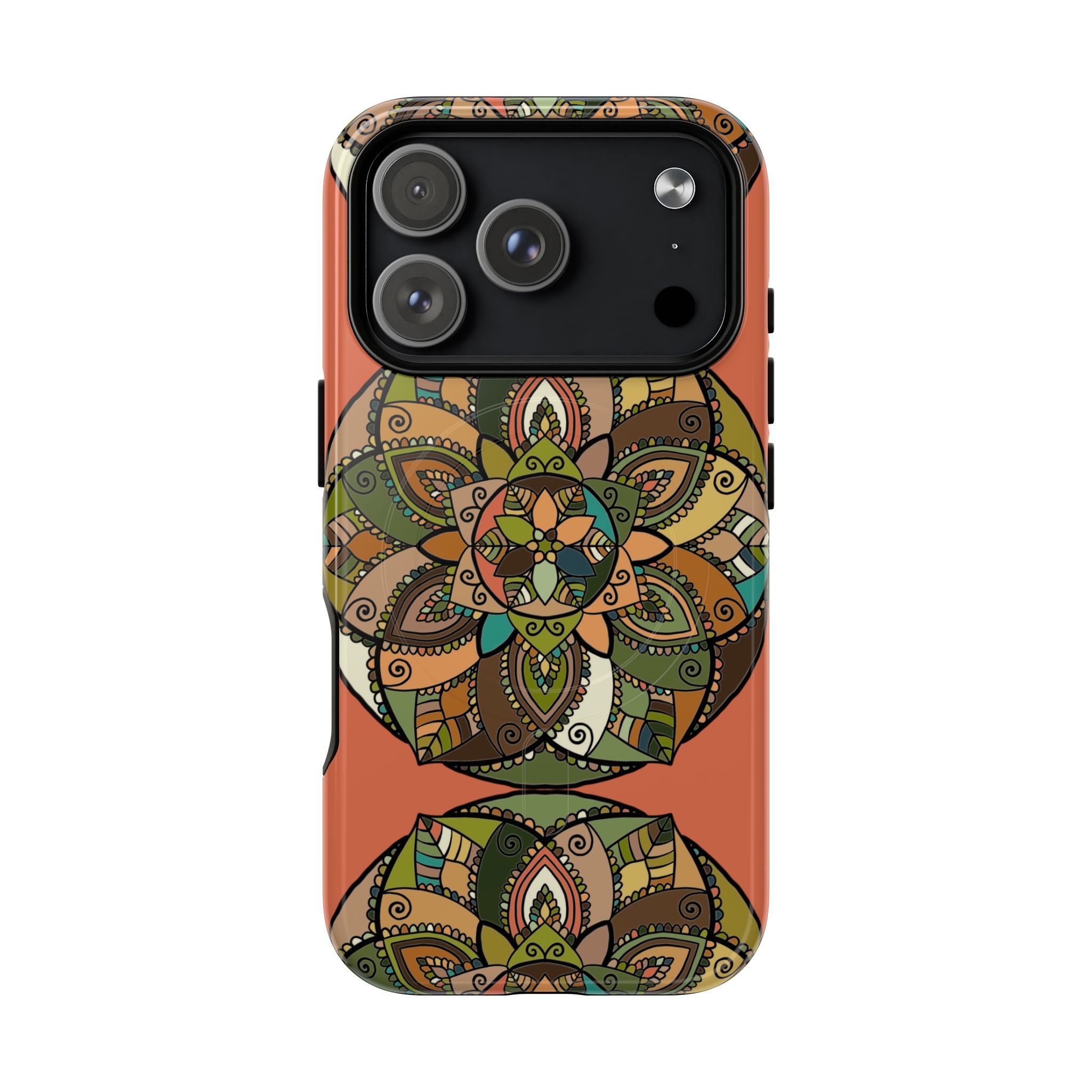 Mandala Floral Tough Magnetic Phone Case — Boho Earth-Tone Protective Cover