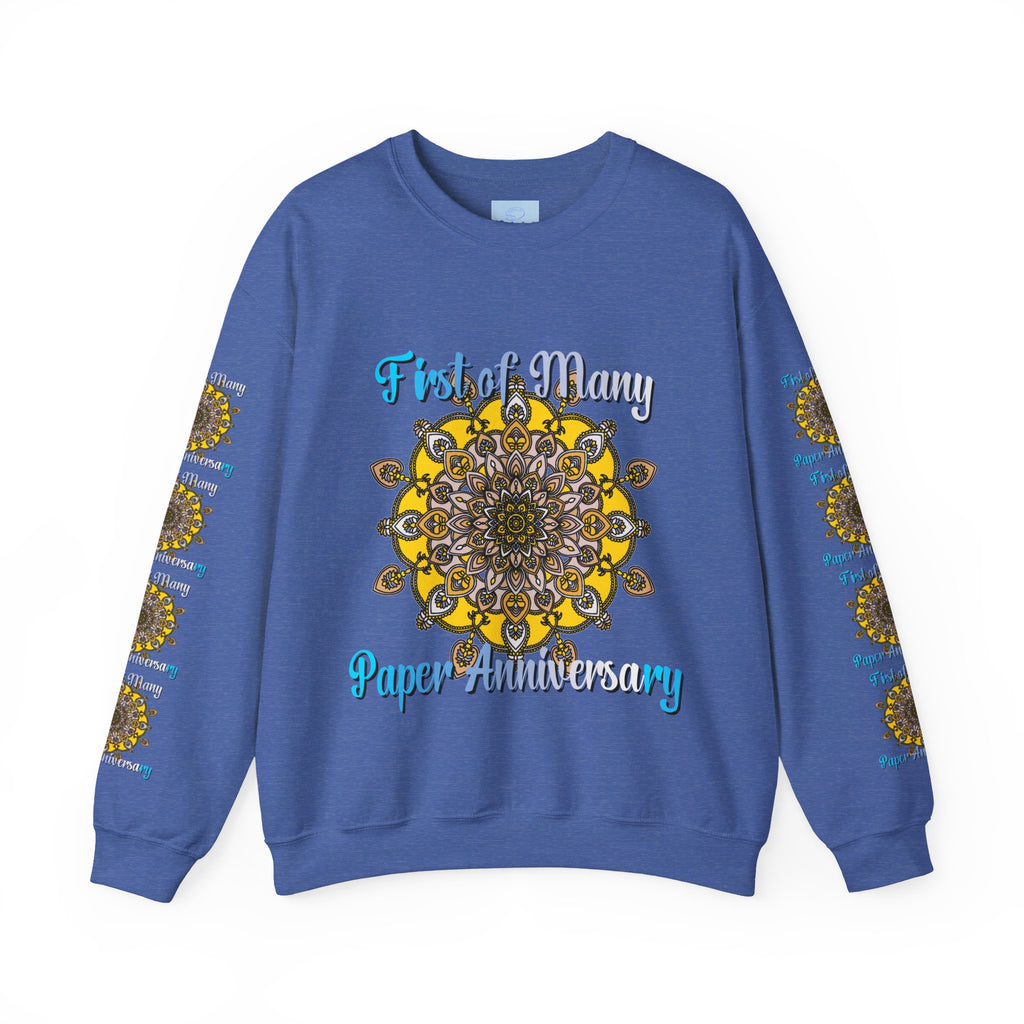 First Year Wedding Anniversary unisex crewneck sweatshirt with 'First of Many, Paper Anniversary' design