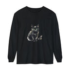 Black Cat Watercolor T-Shirt with striking green eyes and realistic fur detail
