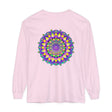 Colorful and intricate mandala design on a unisex long sleeve t-shirt