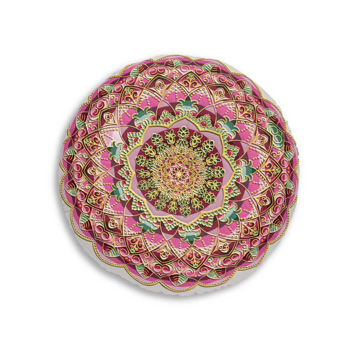 Round Mandala Floor Pillow – Pink Bohemian Meditation Cushion