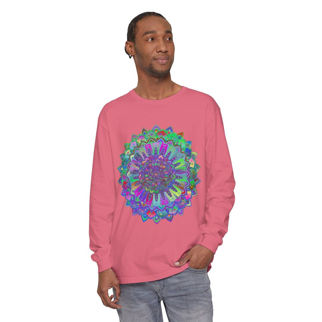 Colorful and intricate mandala design long sleeve t-shirt for a vibrant style statement