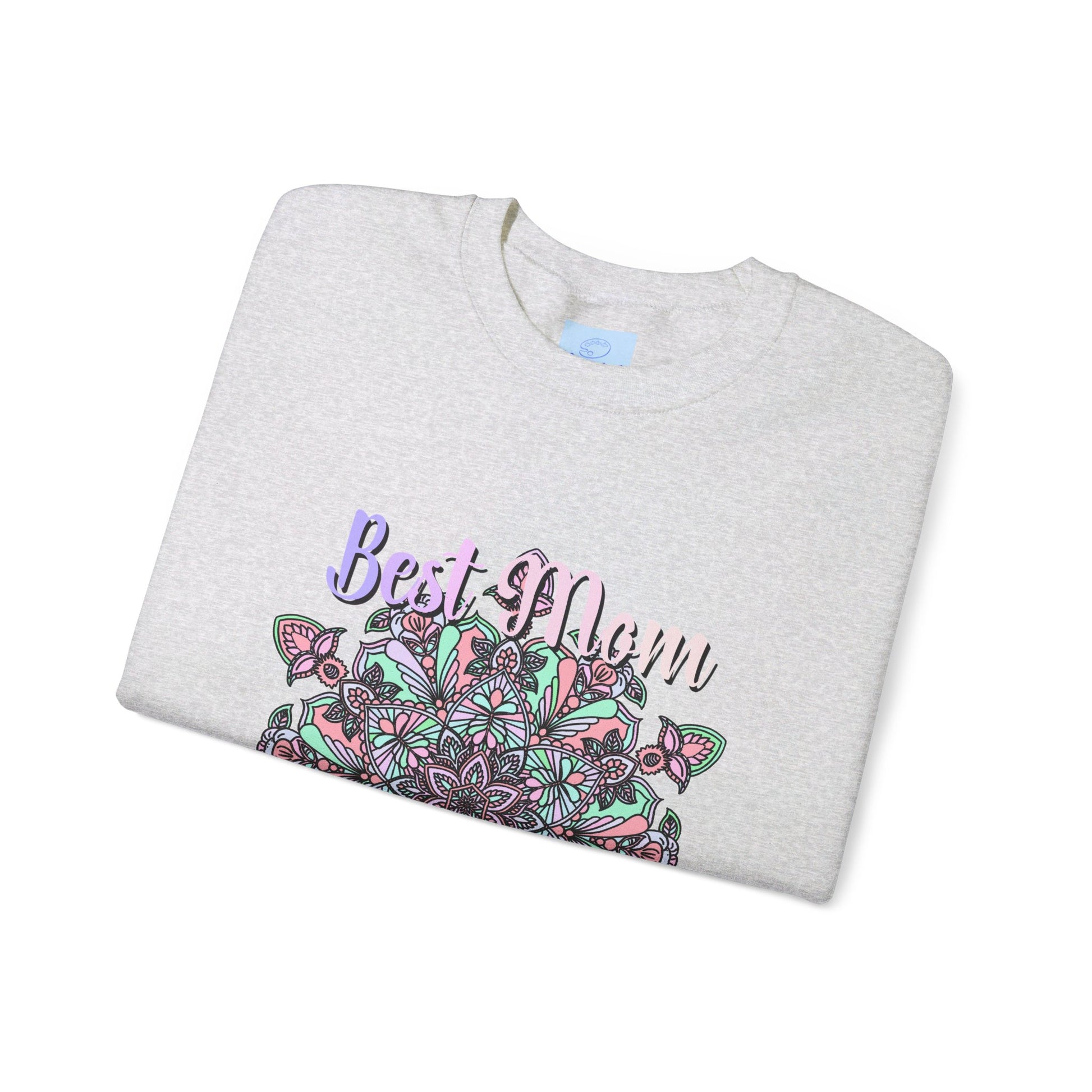 Unisex heavy blend crewneck sweatshirt in light grey with 'Best Mom Ever' design, perfect birthday gift for any loving and stylish mom