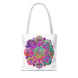 Vibrant and intricate colorful mandala tote bag with all-over print design