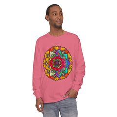 Vibrant Mandala Unisex Long Sleeve T-Shirt featuring a colorful and intricate mandala design