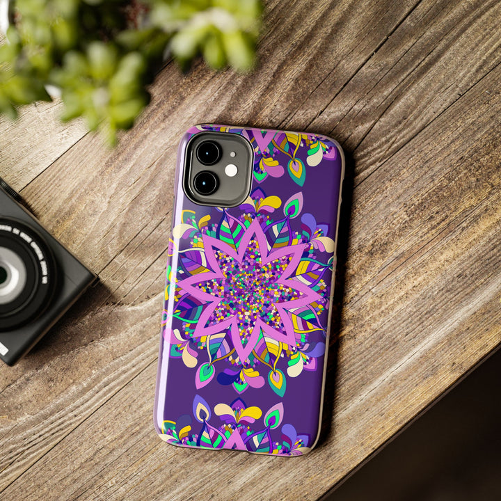 Hand drawn purple Mandala Art phone case designed for iPhone X/XS