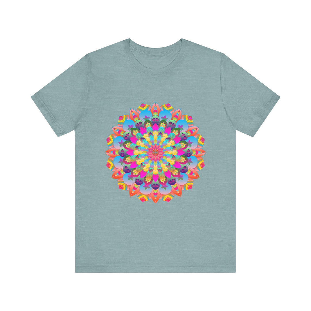 Vibrant and intricate mandala flower design t-shirt with psychedelic art elements