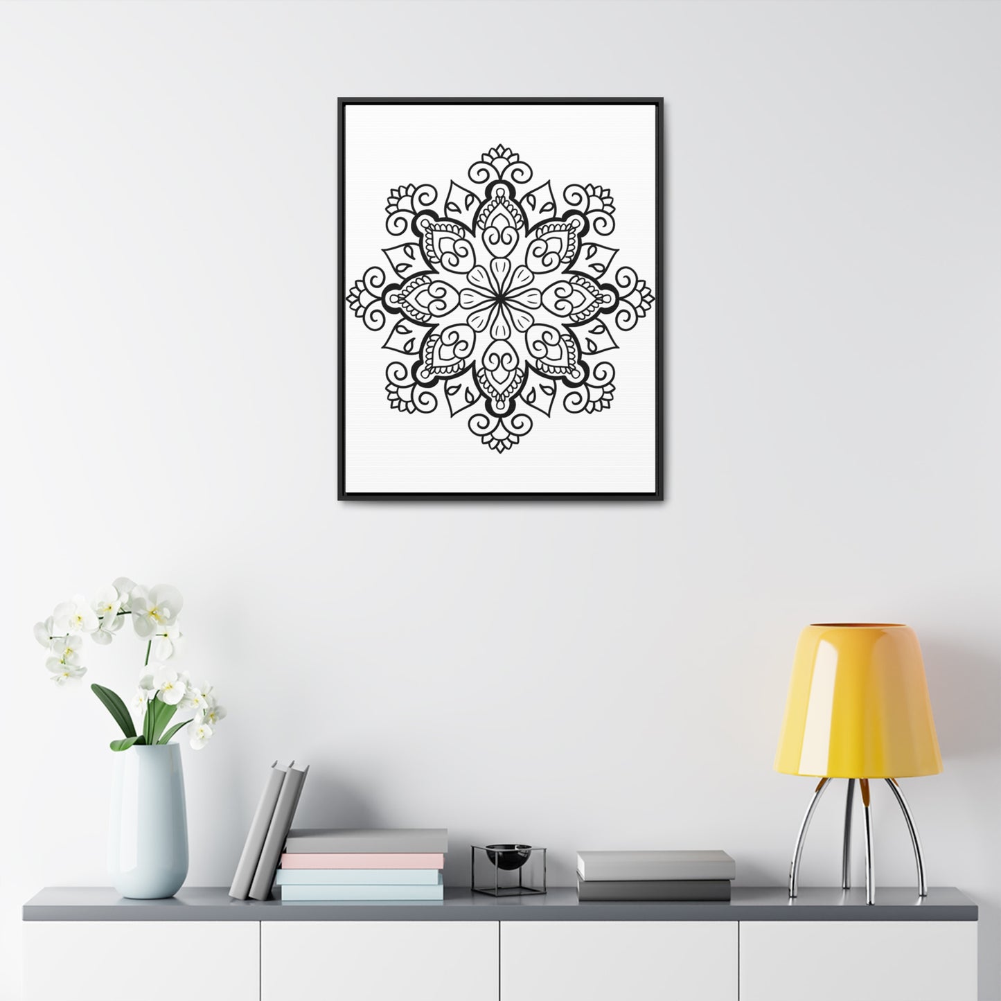 Mandala Handmade Art - Black & White Wall Art - Gallery Canvas Wraps, Vertical Frame 55