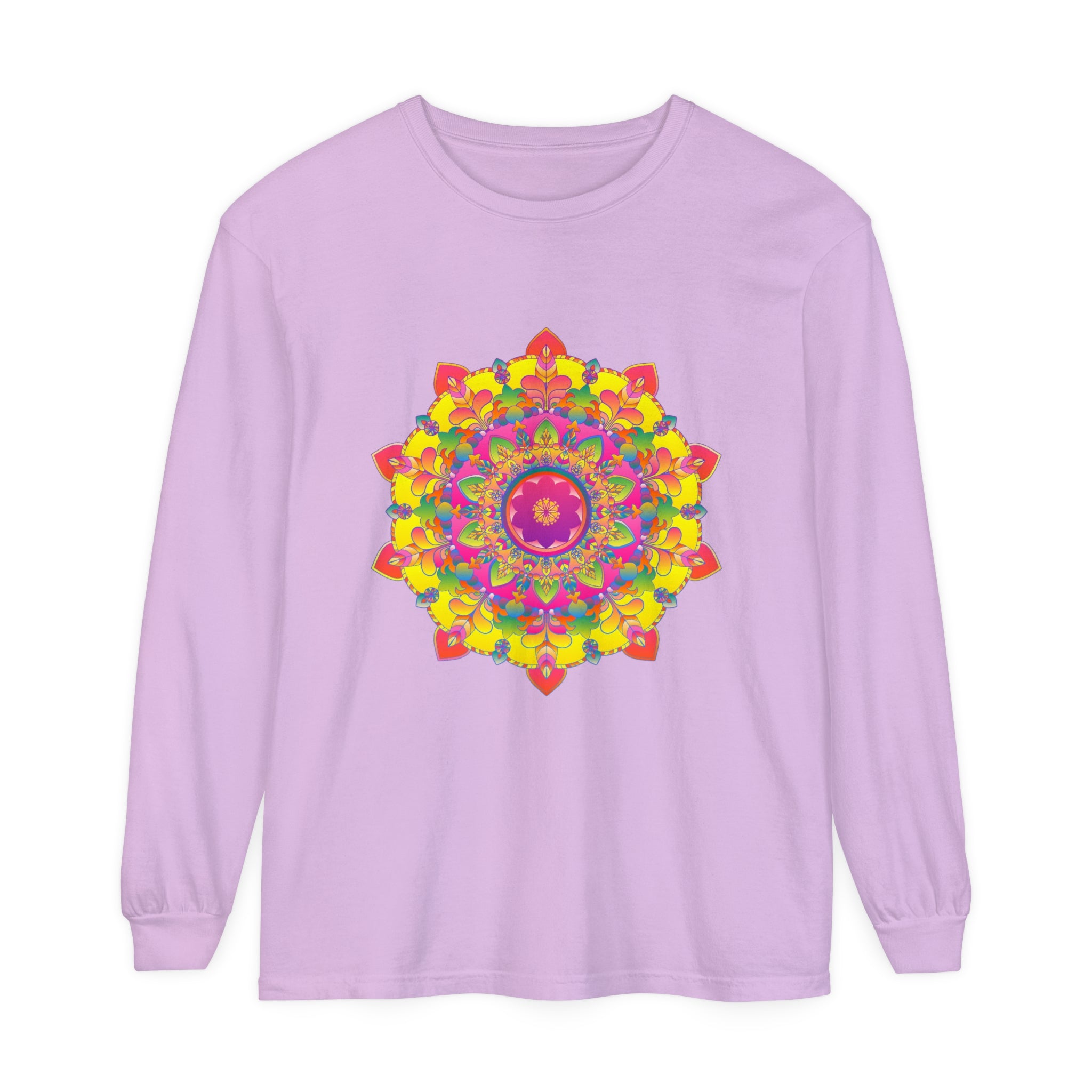 Colorful and intricate mandala design long sleeve t-shirt for vibrant style