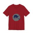 Black Cat Mystery T-Shirt - Playful Silhouette: A black cat with arched back, eyes wide, and tail in the air against a dark background