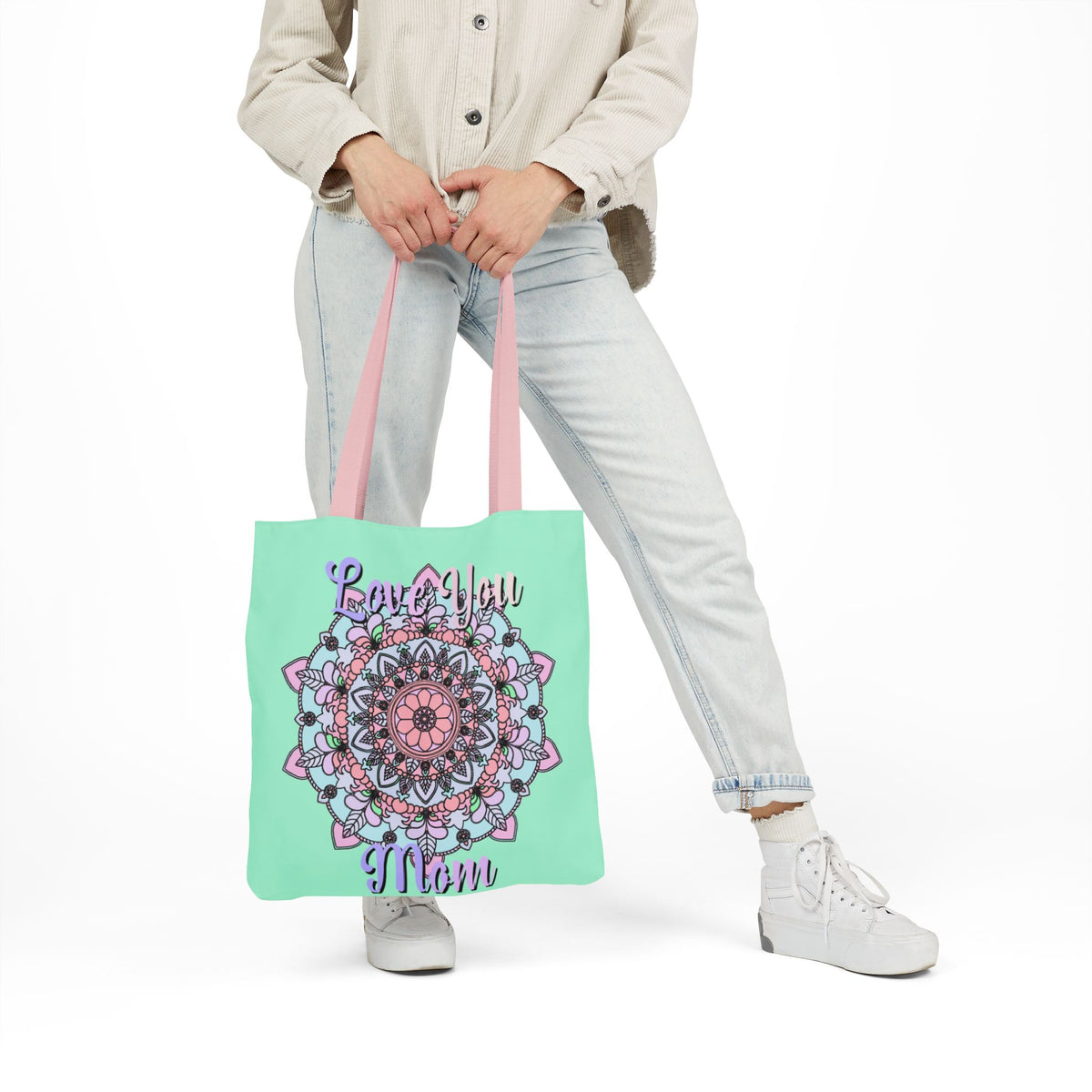 Mandala 'Love You Mom' Canvas Tote — Floral Mother's Day Gift Bag