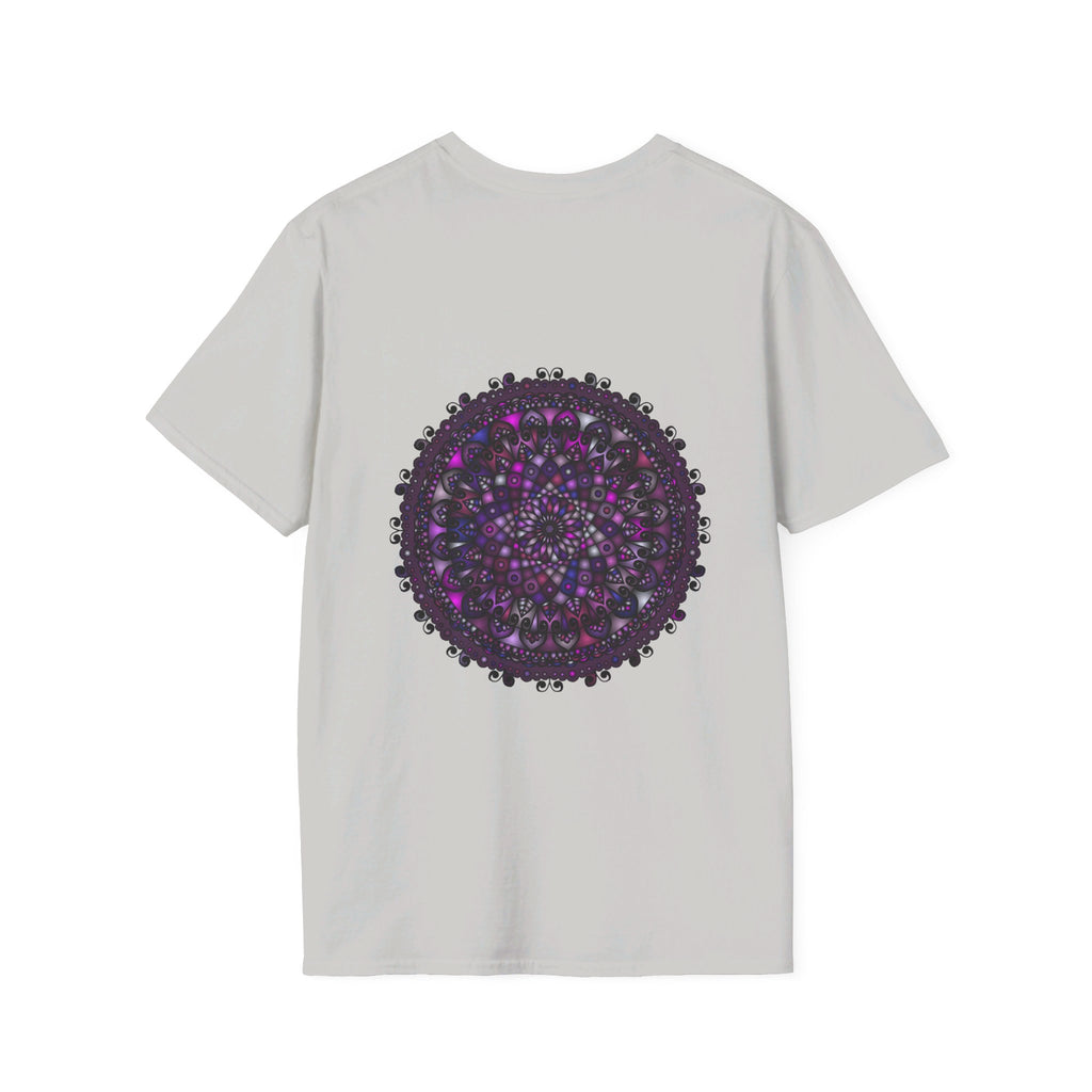 Soft purple unisex t-shirt with intricate mandala hand-drawn design