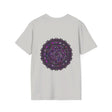 Soft purple unisex t-shirt with intricate mandala hand-drawn design
