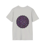 Soft purple unisex t-shirt with intricate mandala hand-drawn design