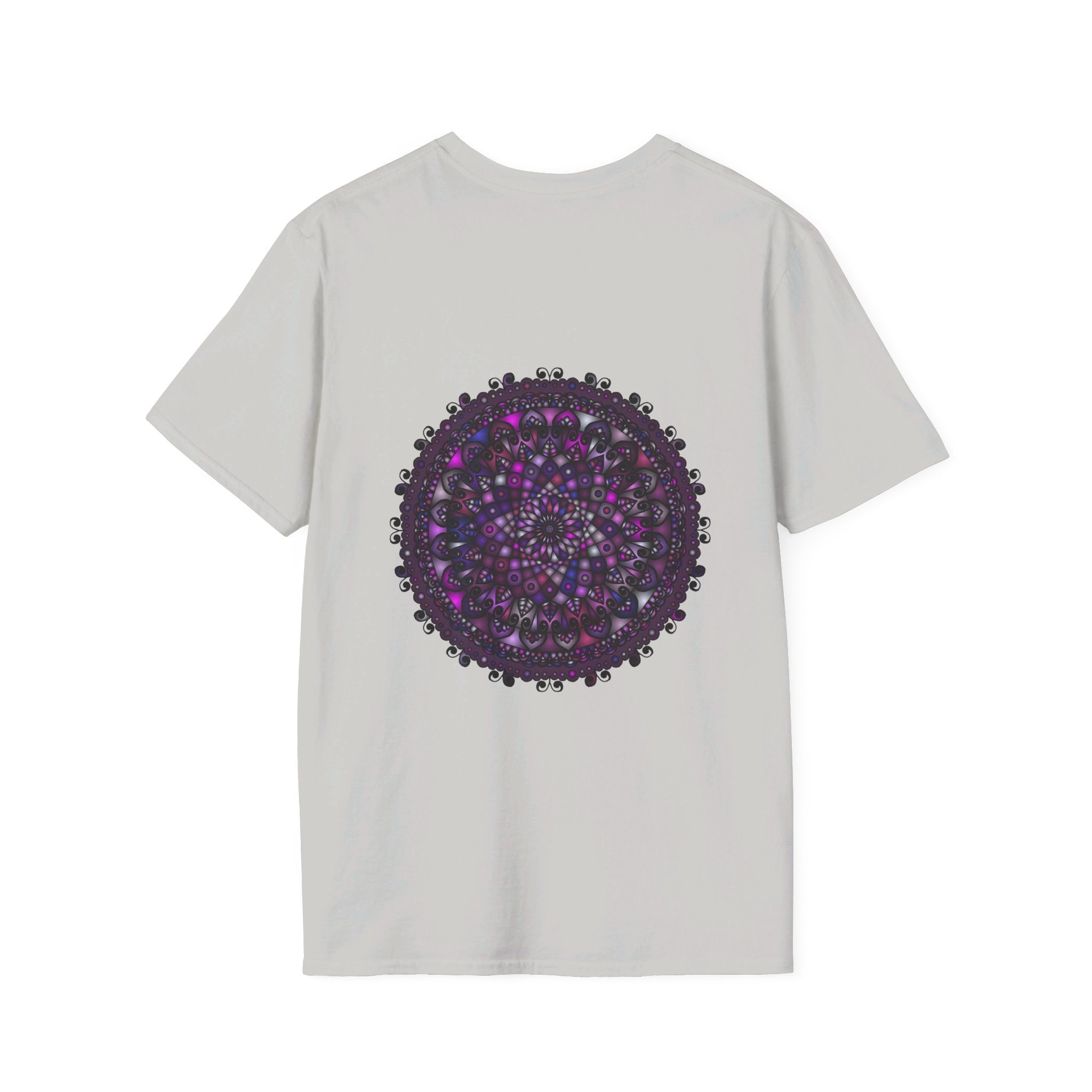 Soft purple unisex t-shirt with intricate mandala hand-drawn design