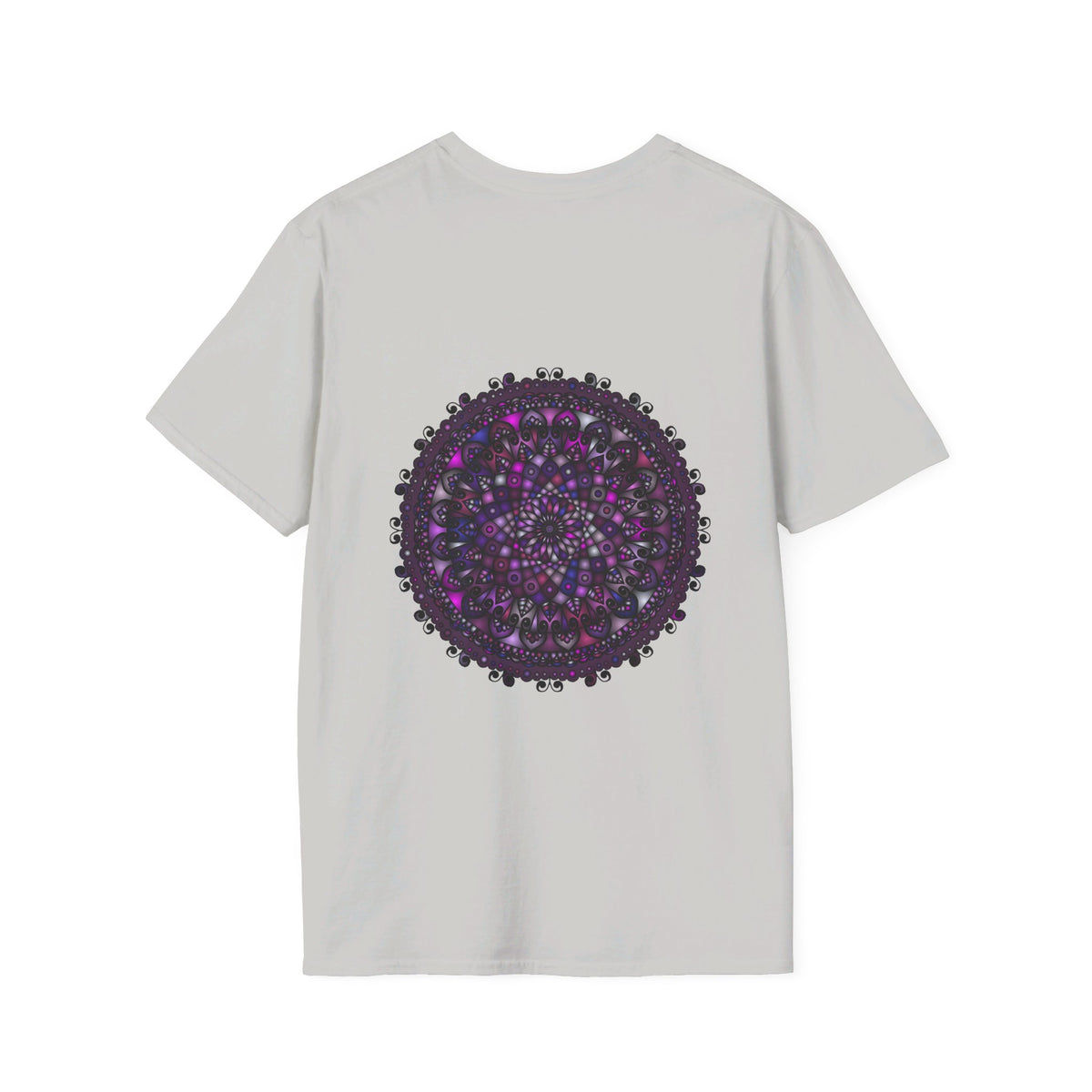 Soft purple unisex t-shirt with intricate mandala hand-drawn design