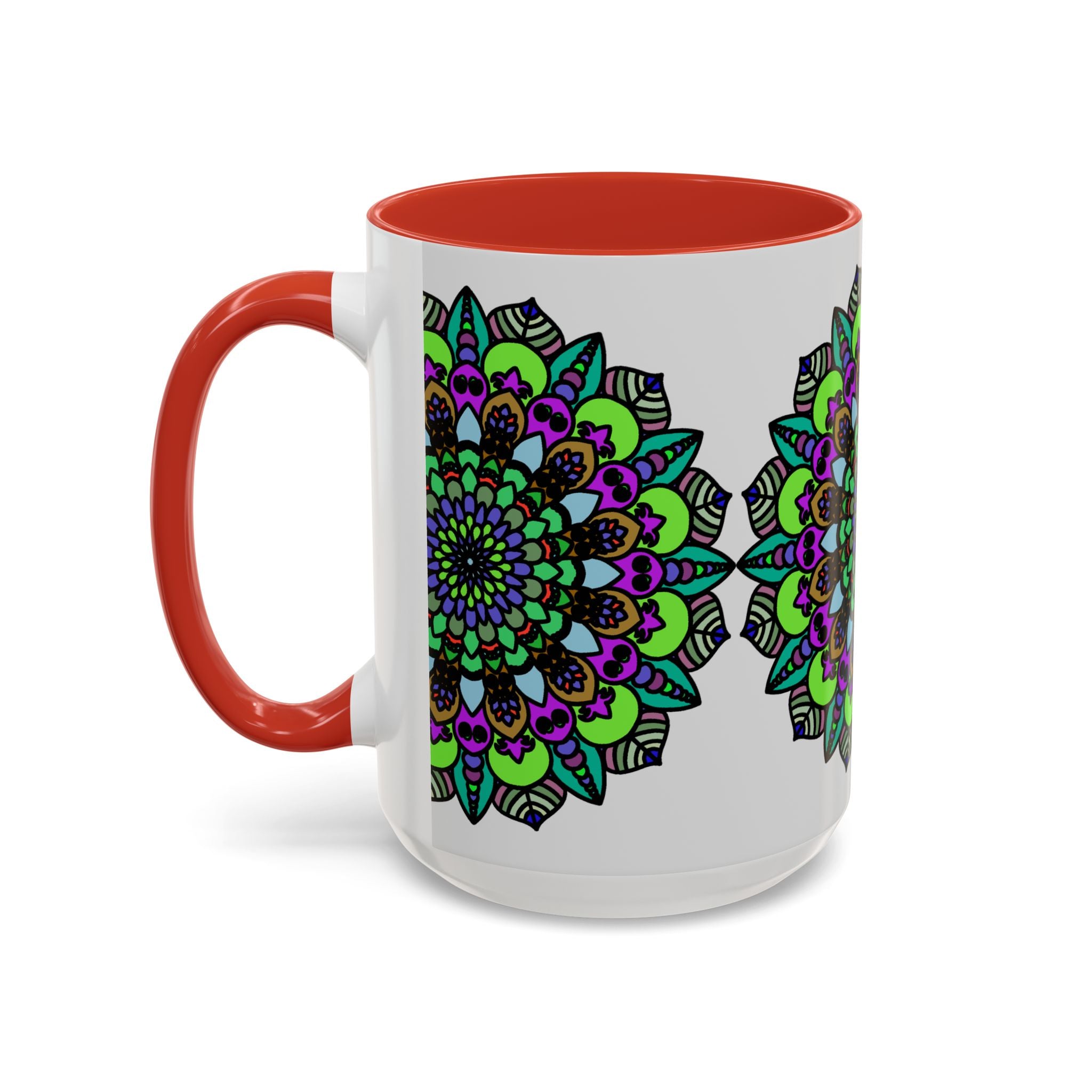 Colorful ceramic mandala art mug with intricate and vibrant design