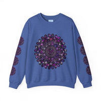Unisex Heavy Blend™ Crewneck Sweatshirt with Purple Mandala Design, perfect for cozy and stylish everyday wear