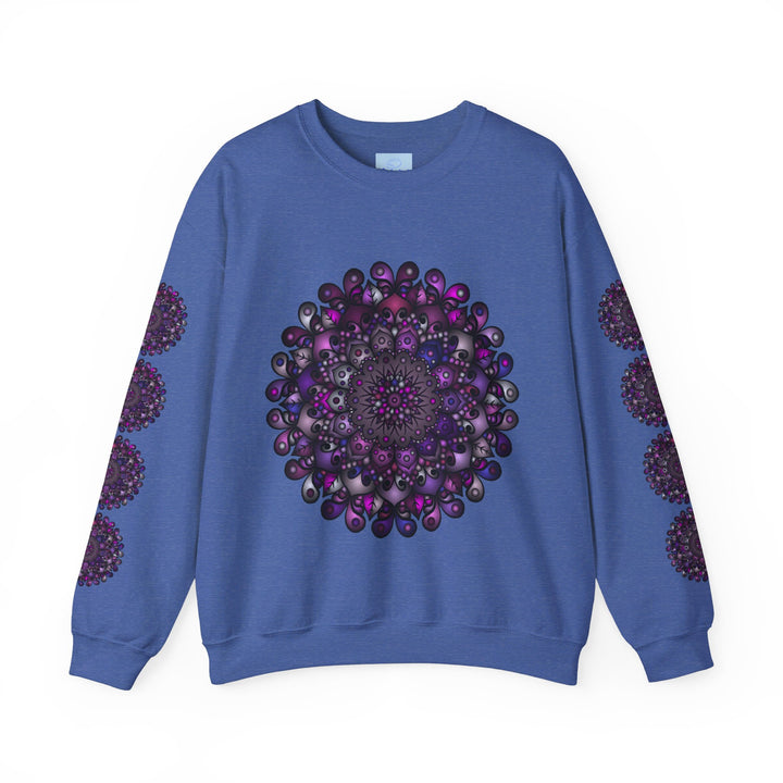 Unisex Heavy Blend™ Crewneck Sweatshirt with Purple Mandala Design, perfect for cozy and stylish everyday wear