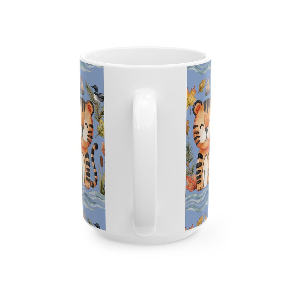 Tiger & Autumn Leaves Ceramic Mug — Cute Watercolor Tiger Coffee Cup (11oz, 15oz)