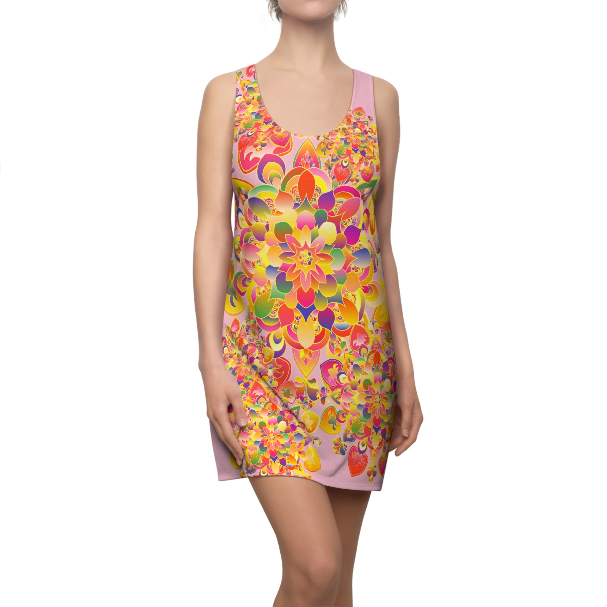 Psychedelic Floral Racerback Dress – Pink Kaleidoscope AOP