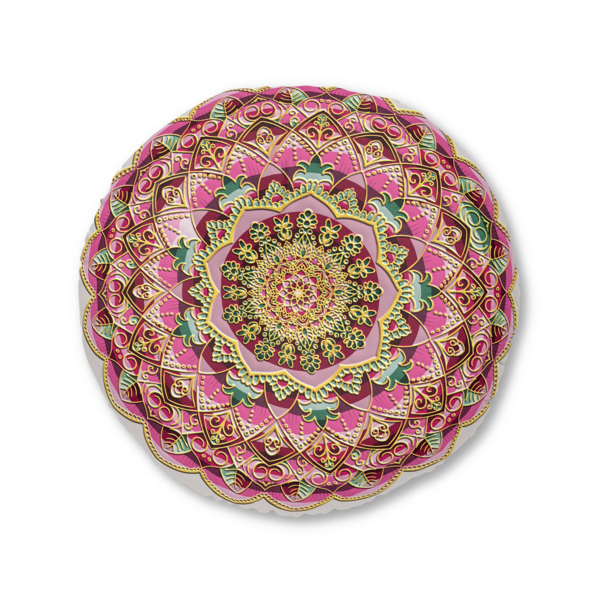 Round Mandala Floor Pillow – Pink Bohemian Meditation Cushion