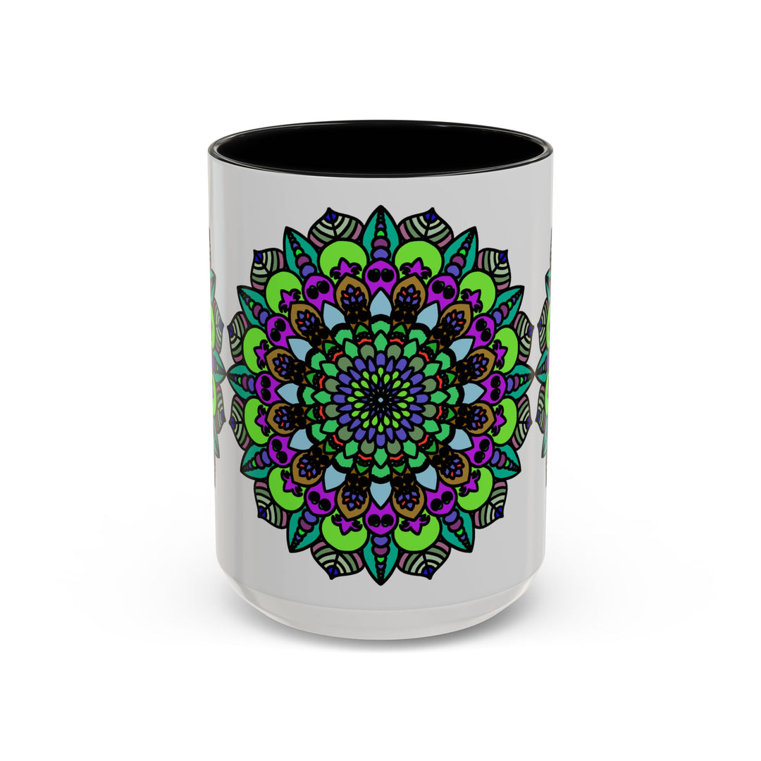 Intricately designed mandala art mug with colorful and detailed pattern