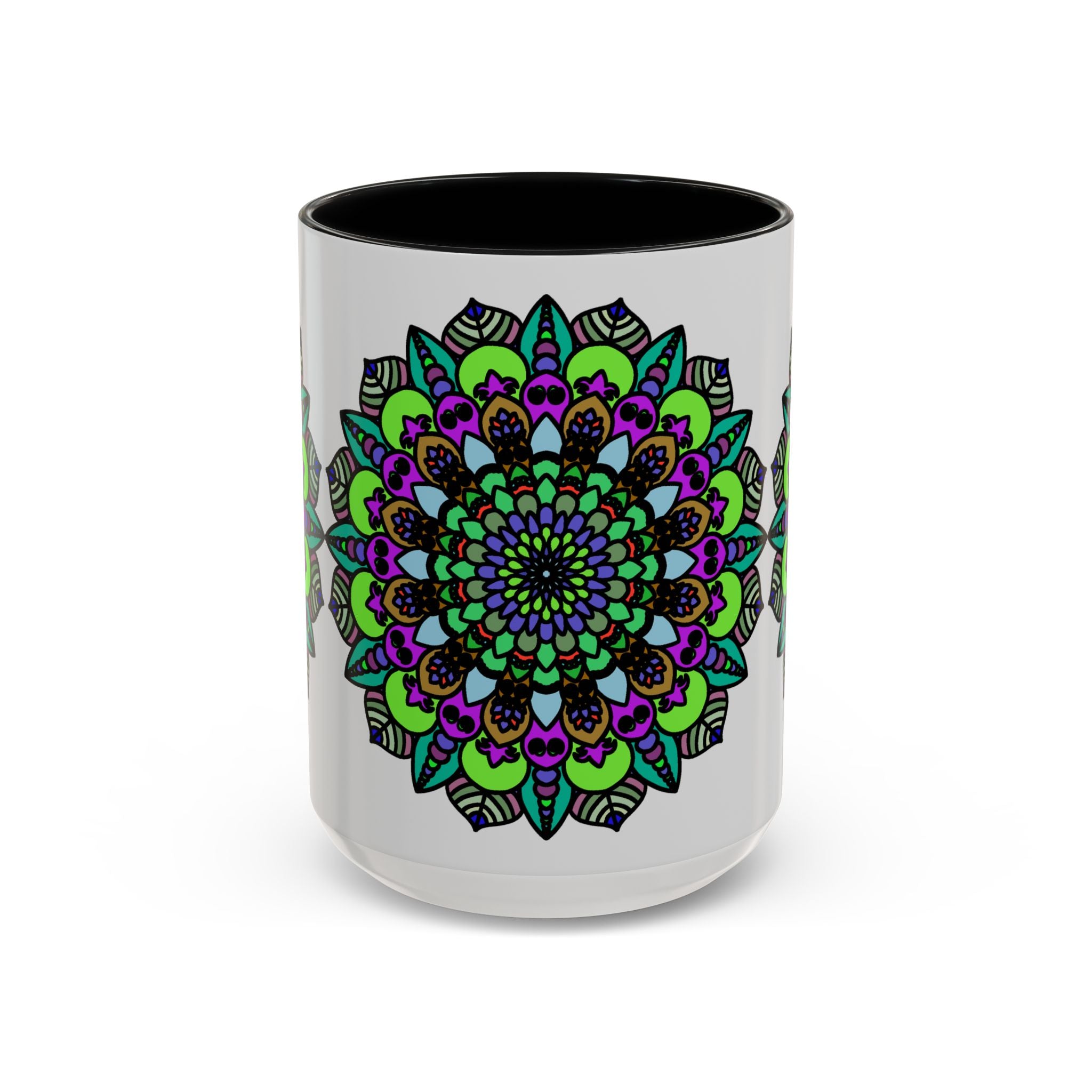 Intricately designed mandala art mug with colorful and detailed pattern