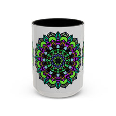 Intricately designed mandala art mug with colorful and detailed pattern