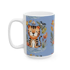 Tiger & Autumn Leaves Ceramic Mug — Cute Watercolor Tiger Coffee Cup (11oz, 15oz)