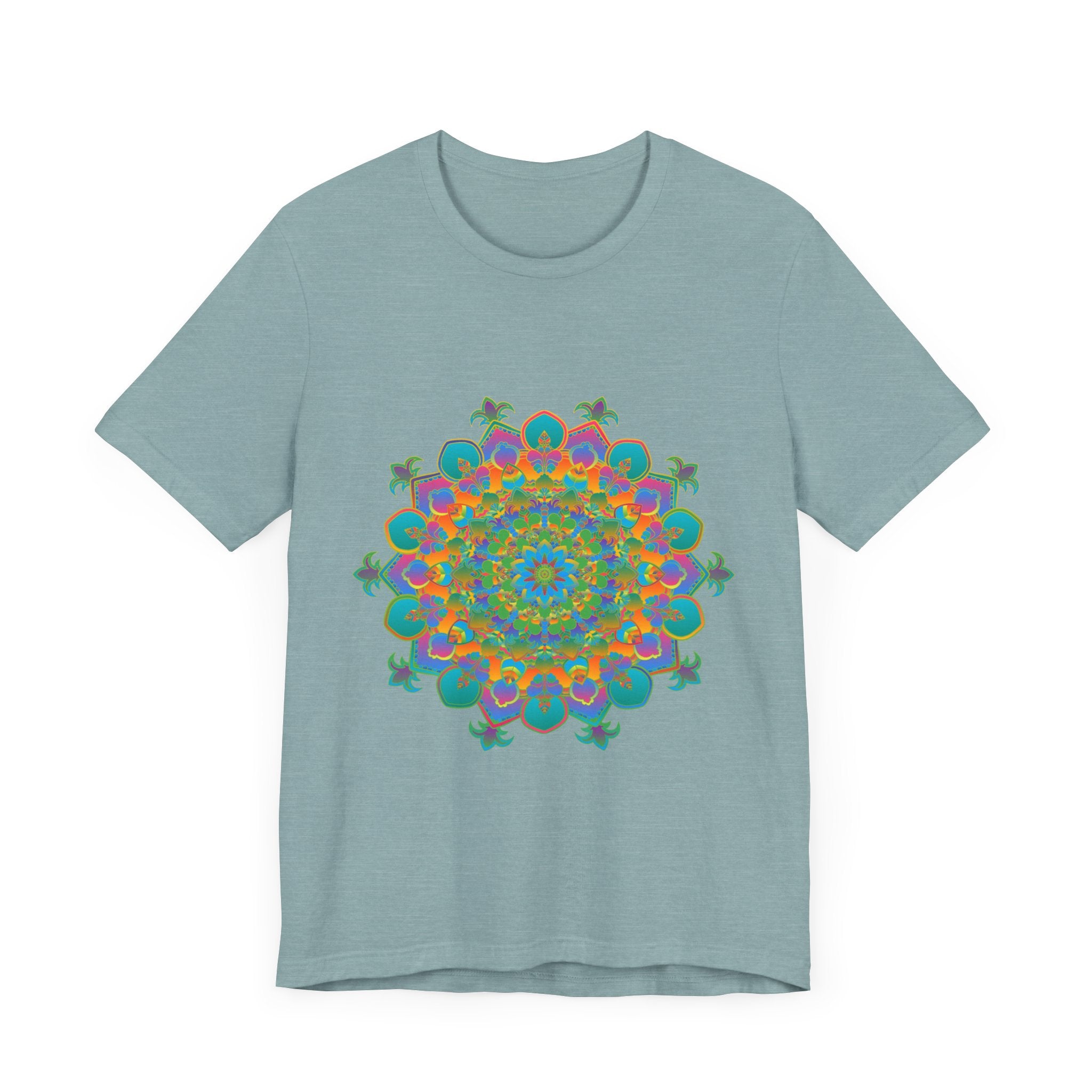 Colorful and intricate circular floral design tee, the Vibrant Mandala Tee