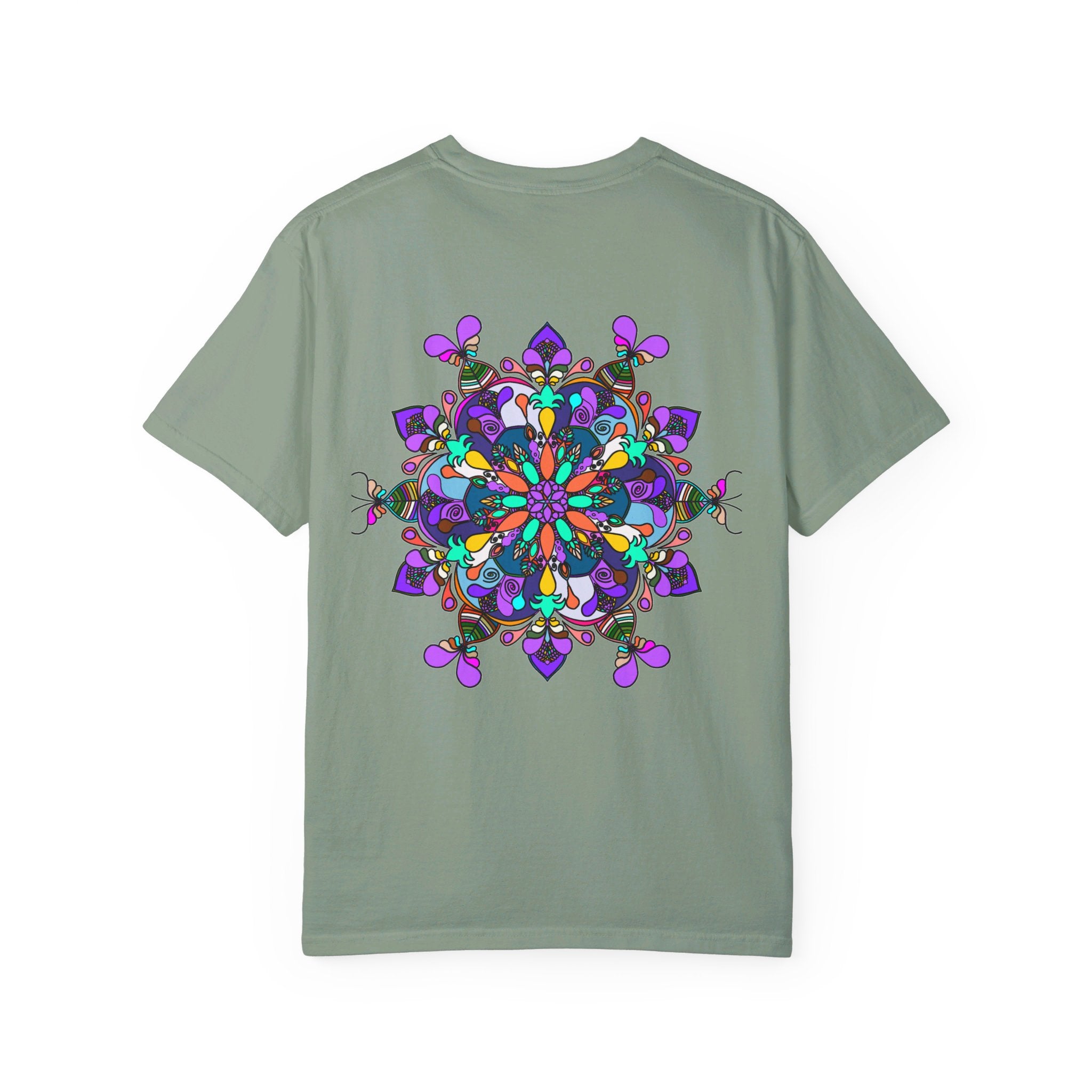 Unisex mandala t-shirt made from 100% ring-spun cotton, garment-dyed for extra comfort, featuring hand-drawn mandala art