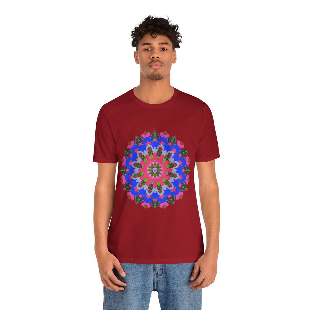 Vibrant and eye-catching t-shirt featuring a colorful mandala geometric design